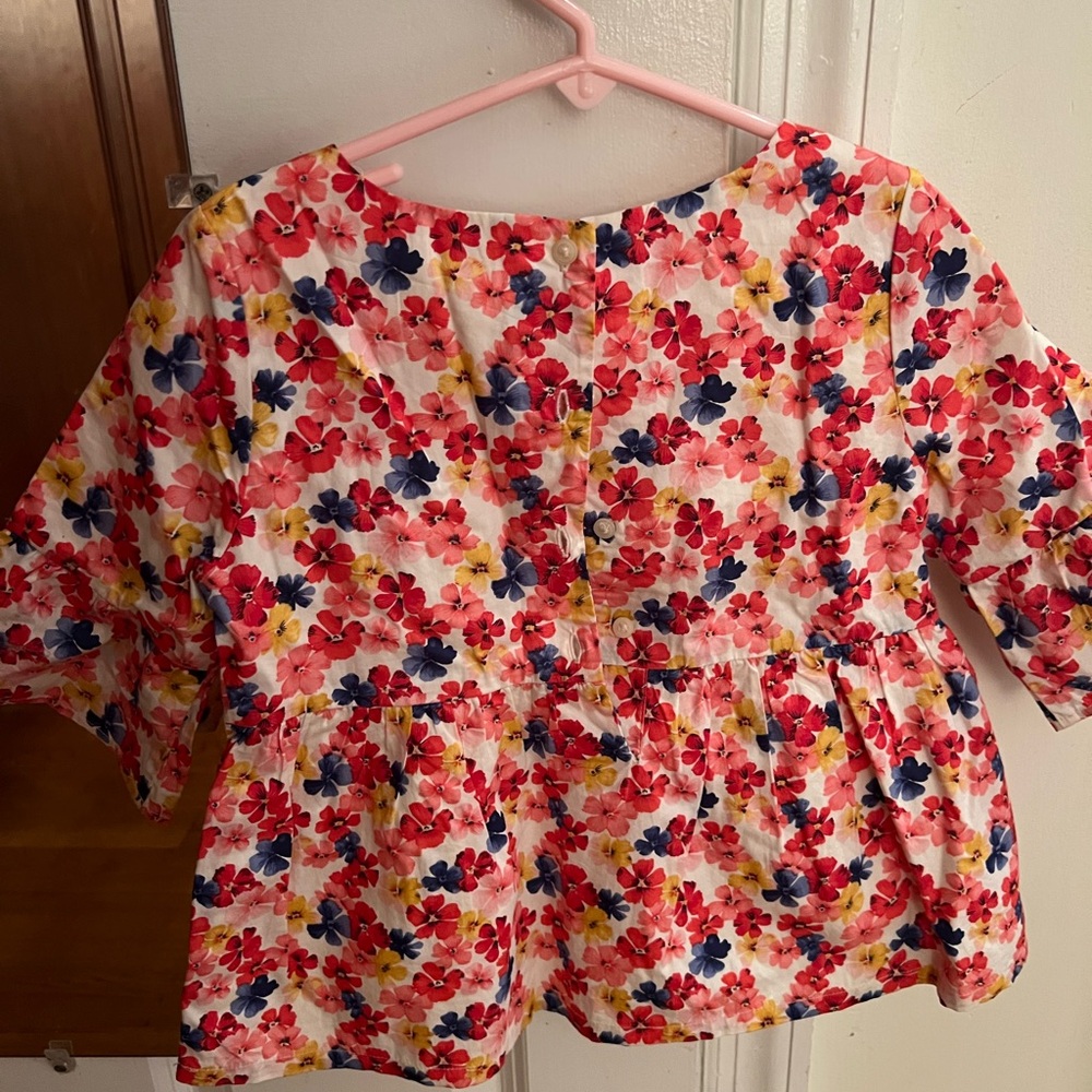 Floral Blouse with Red and Blue Flowers